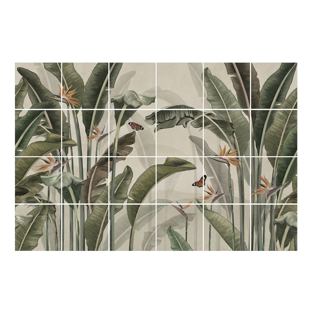 Vízálló csempe fólia Trópusi növényzet pillangókkal
