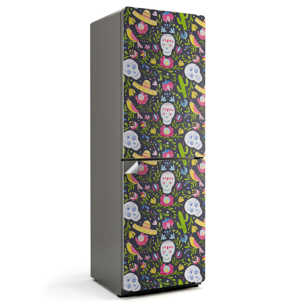 Hűtő dekor matrica Koponyák és növények mintája