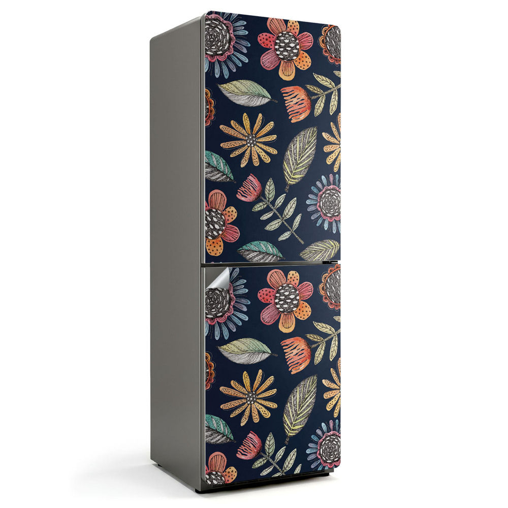 Hűtőszekrényre matrica Virágminta levelekkel