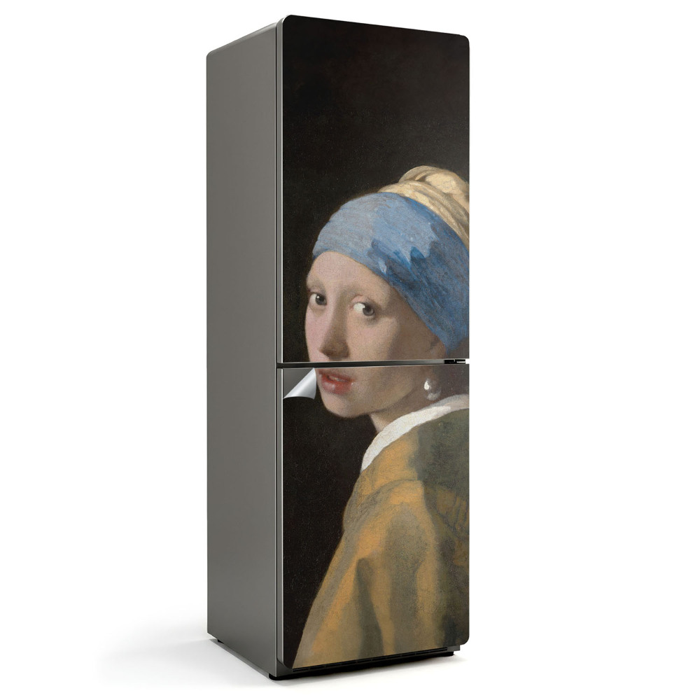 Hűtő matrica Portré egy lányról gyönggyel