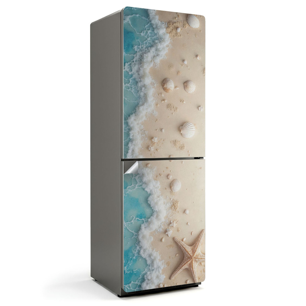 Hűtőszekrényre matrica Strand kagylókkal és hullámokkal