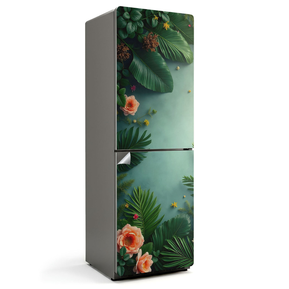 Hűtőszekrényre matrica Virágminta levelekkel