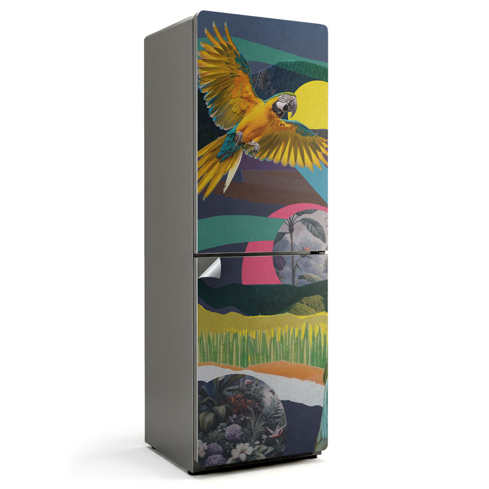 Hűtőszekrényre matrica Kivágható kollázs papagájjal