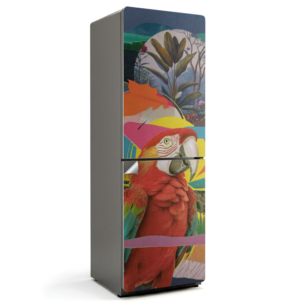 Dekor matrica hűtőre Papagáj egy trópusi kollázsban
