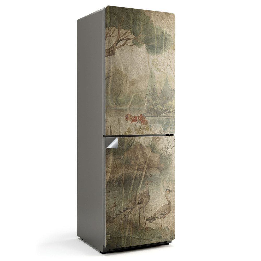 Hűtő matrica Békés táj madarakkal