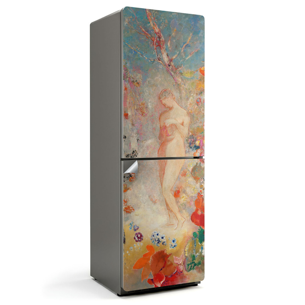 Hűtő dekor matrica Egy alak a virágok között