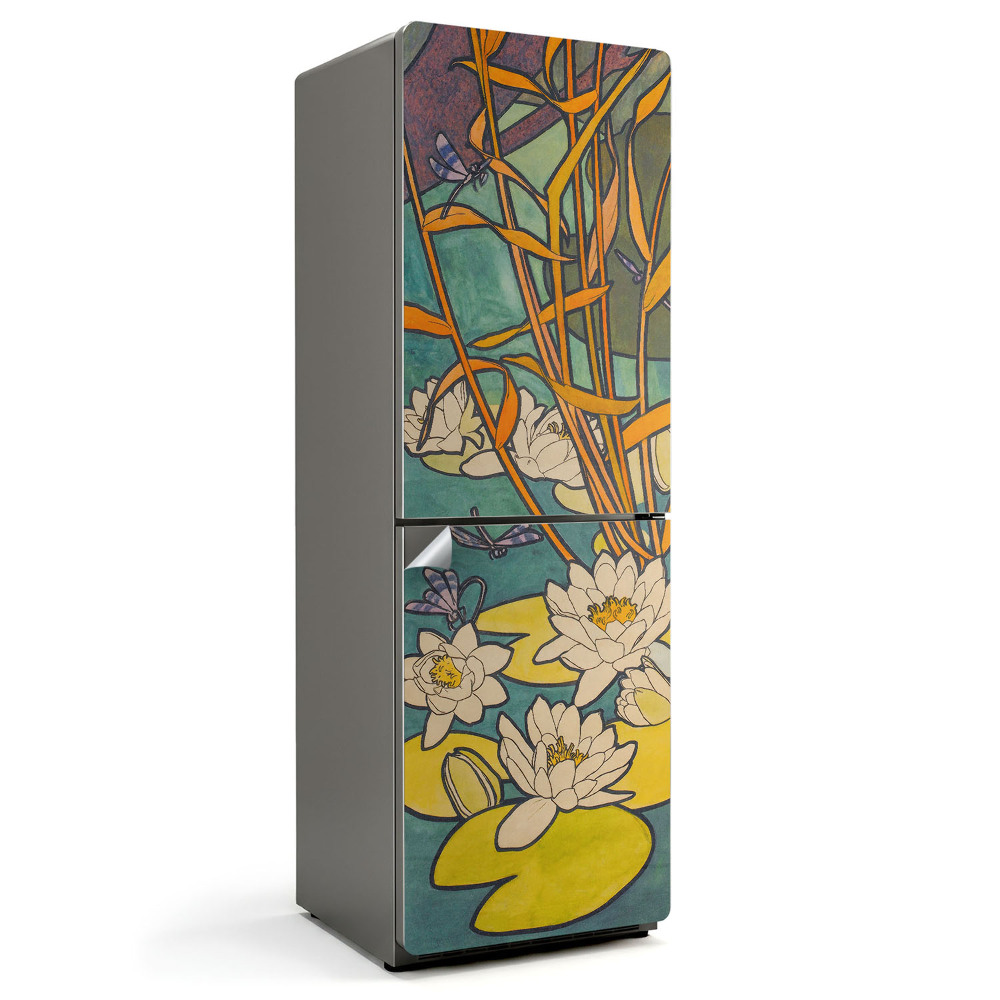 Hűtő matrica Virágok a vízen növényekkel