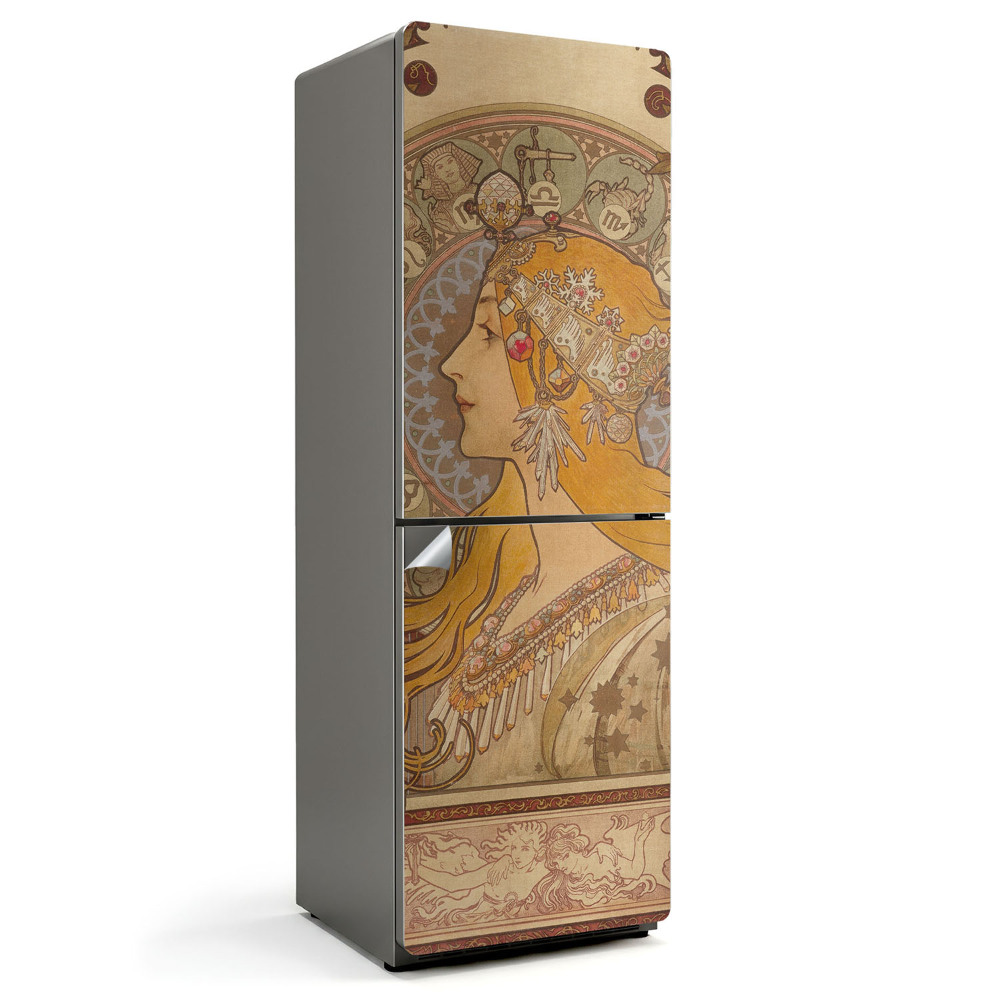 Hűtőszekrényre matrica Alfons Mucha női portréja