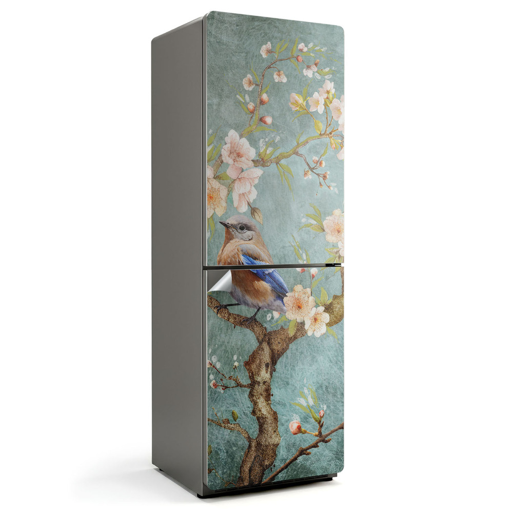 Hűtő matrica Egy madár egy virágos ágon