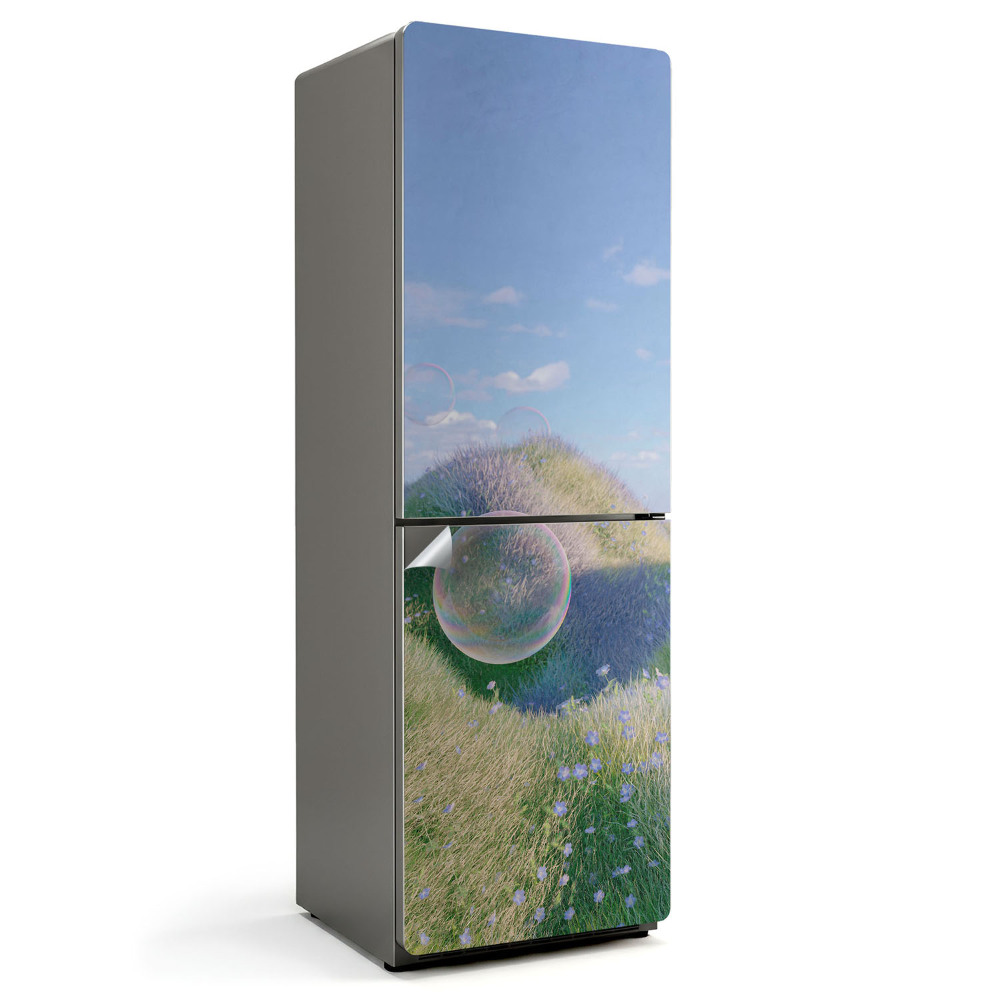 Hűtő dekor matrica Szappanbuborékok a réten