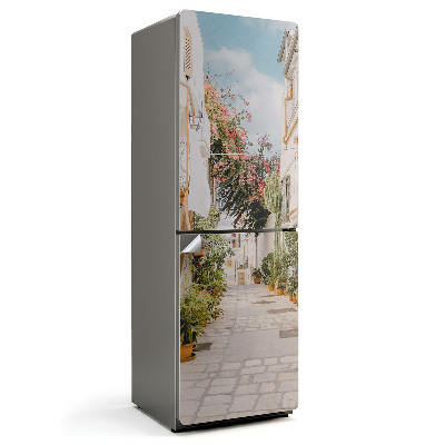 Dekor matrica hűtőre Egy bájos utca növényekkel