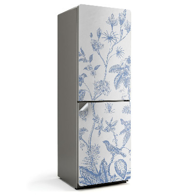 Hűtő matrica Virágos illusztráció madarakkal