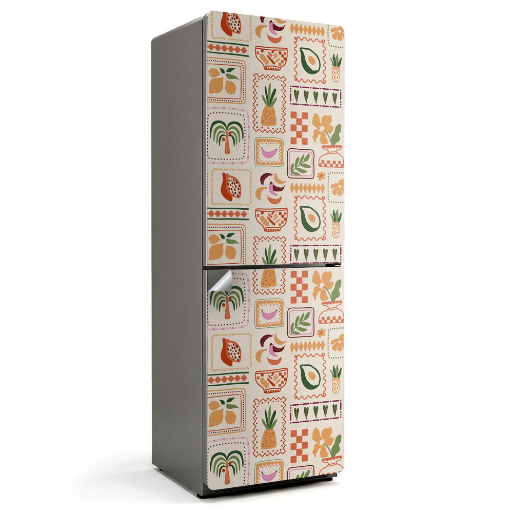 Hűtőszekrényre matrica Növényi és geometriai minták