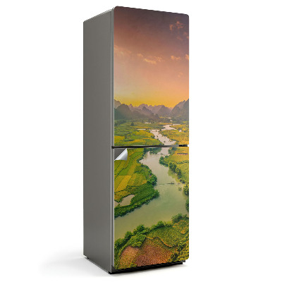 Dekor matrica hűtőre Kilátás felülről a mezőkre és a folyóra