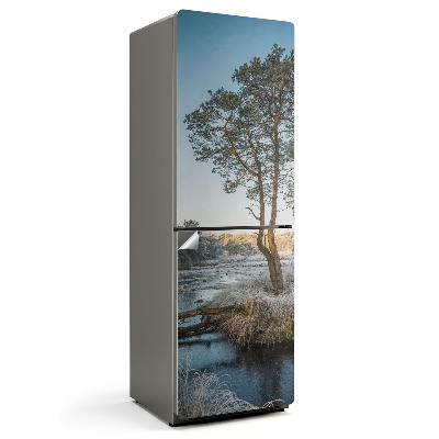 Hűtő matrica Téli táj egy fával