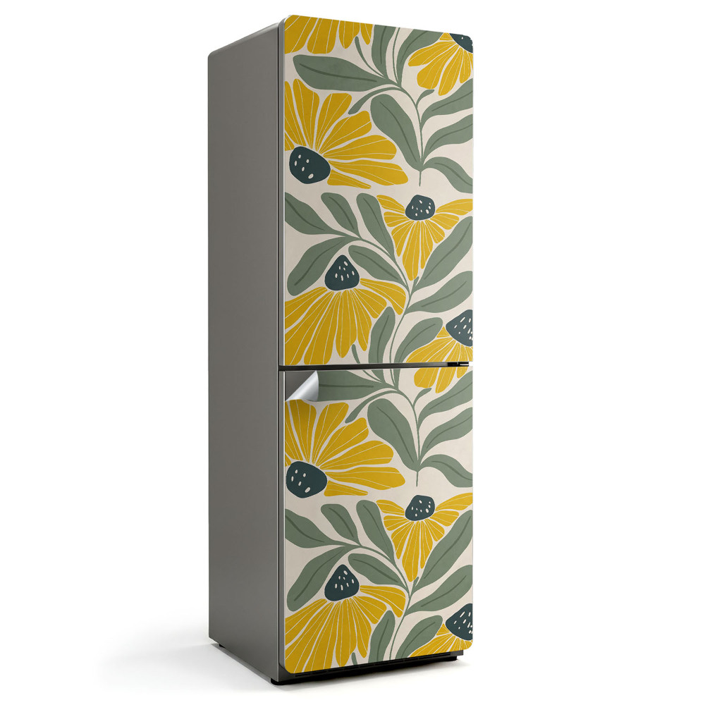 Hűtőszekrényre matrica Virágokkal és levelekkel mintázott