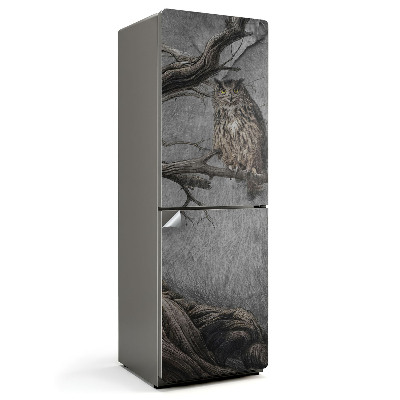 Hűtőszekrényre matrica Egy bagoly egy ágon az erdőben