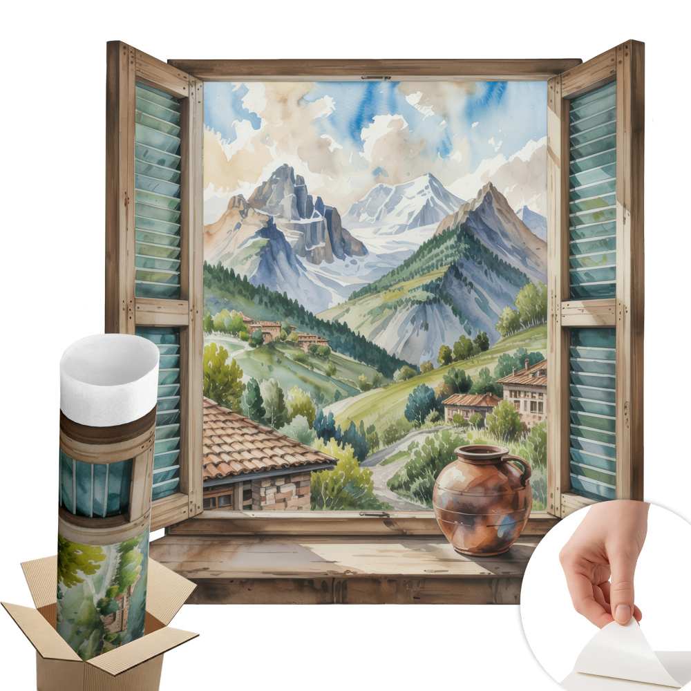 Ablak illúzió falmatrica 100x92 Hegyi táj