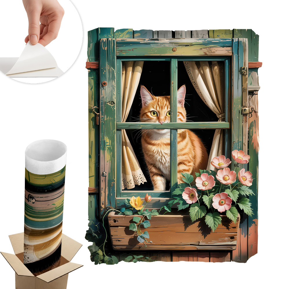 3d ablak falmatrica 60x80 Cica az ablakban