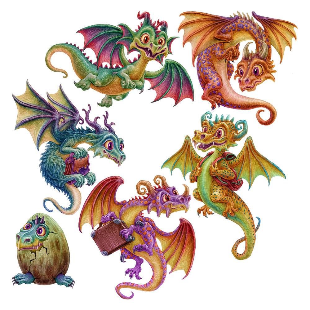 Faltetoválások 80x64 Rajzfilm sárkányok varázslatos színes stílusban