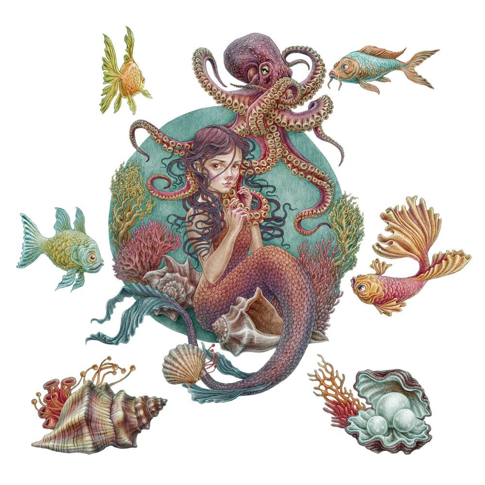 Nagyméretű falmatricák 80x89 Víz alatti állatok mesebeli változatban