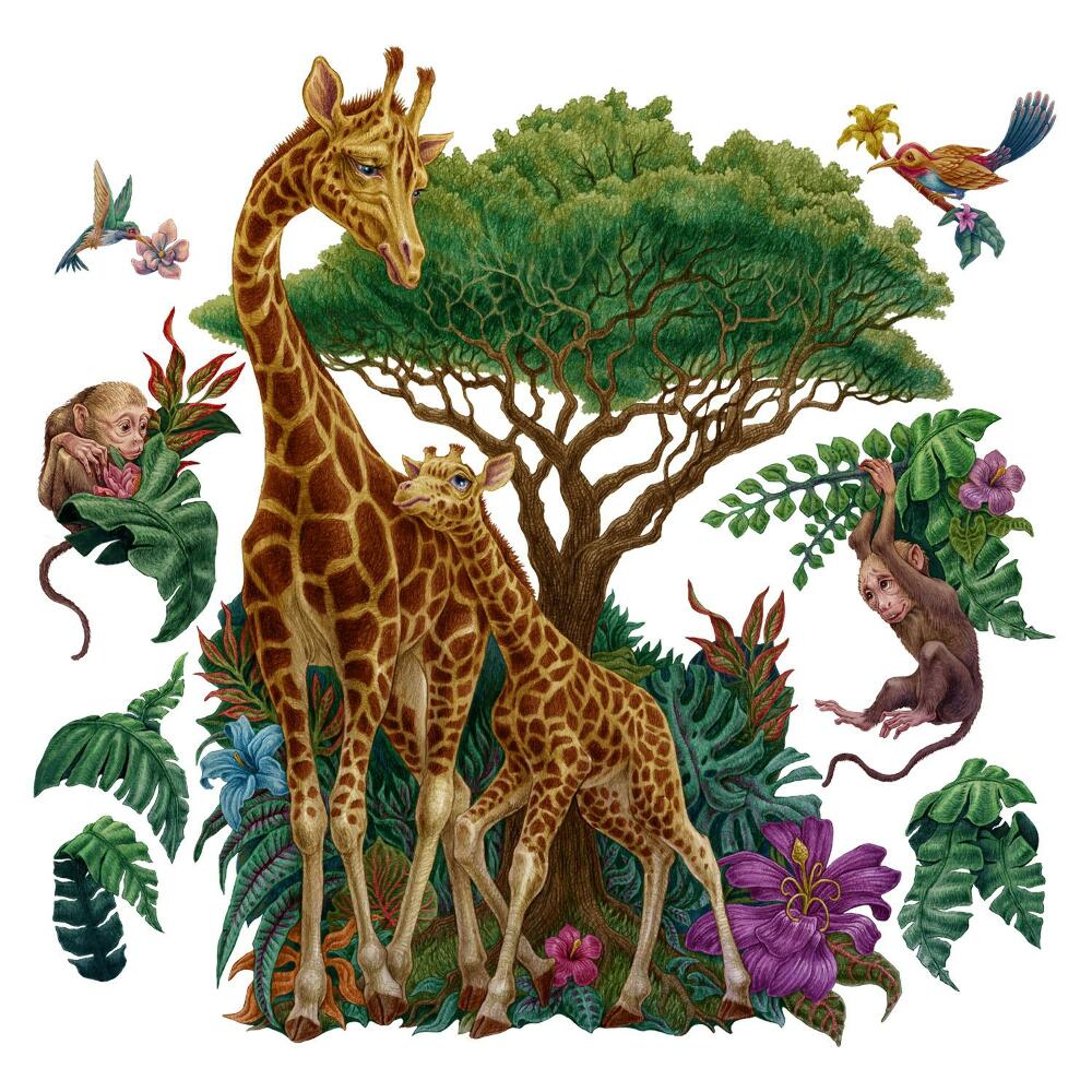 Nagyméretű falmatricák 80x119 Szafari állatok és növényzet rajza