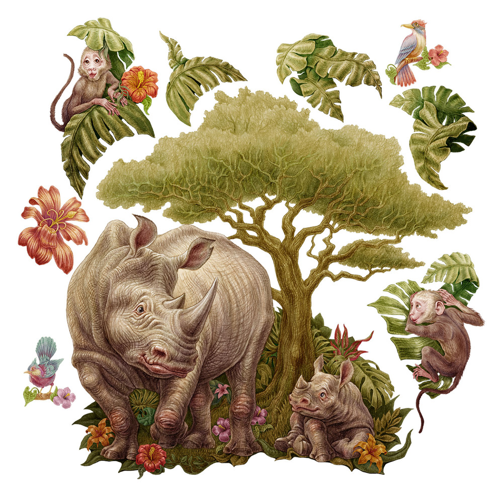 Nagyméretű falmatricák 80x86 Rajzfilm szafari vadállatokkal