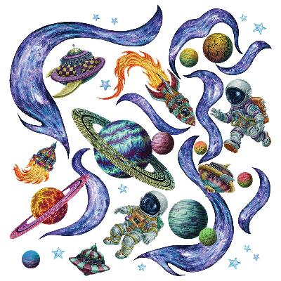 Falmatricák babaszobába 80x120 Űrhajósok és rakéták egy galaktikus rajzban