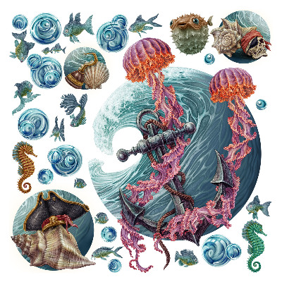 Falmatricák babaszobába 80x86 A medúza rajzfilmvilága víz alatti környezetben