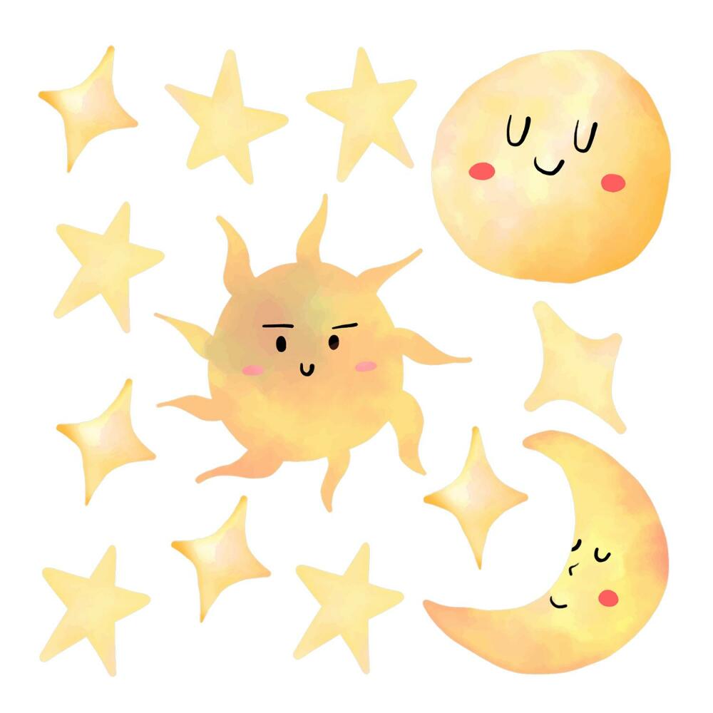 Nagyméretű falmatricák 80x119 Pasztell akvarell nap és hold motívumok