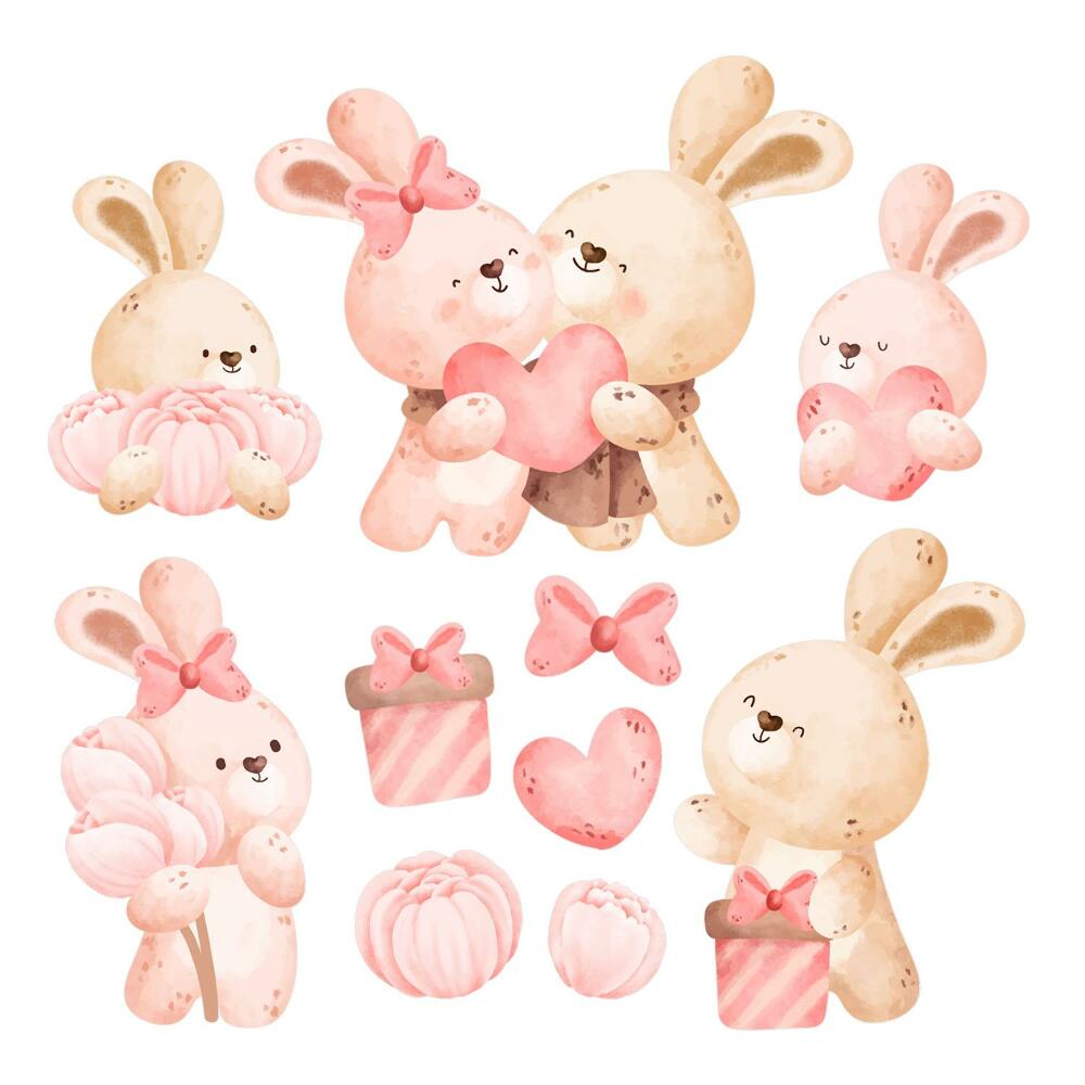 Nagyméretű falmatricák 80x110 Pasztell nyuszik bájos kompozícióban