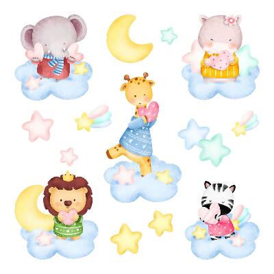 Nagyméretű falmatricák 80x122 Állatok felhőkben a csillagok hátterében, akvarell pasztell