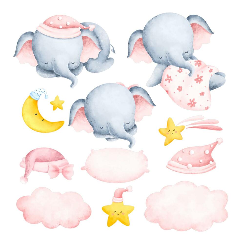 Falmatricák babaszobába 80x122 Aranyos pasztell elefántok felhőkkel az égen