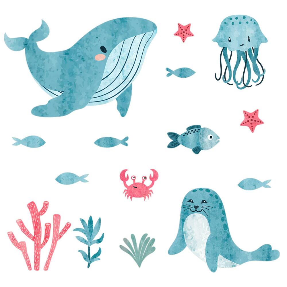 Nagyméretű falmatricák 80x146 Víz alatti föld, tele állatokkal és növényekkel