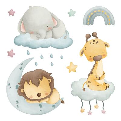 Nagyméretű falmatricák 80x121 Pasztell akvarell állatok az ég ellen