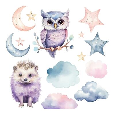 Nagyméretű falmatricák 80x106 Pasztell akvarellképek éjszakai állatokkal