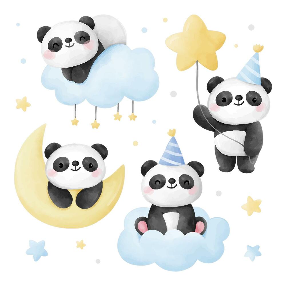 Nagyméretű falmatricák 80x113 Pasztell égbolt aranyos akvarell pandákkal