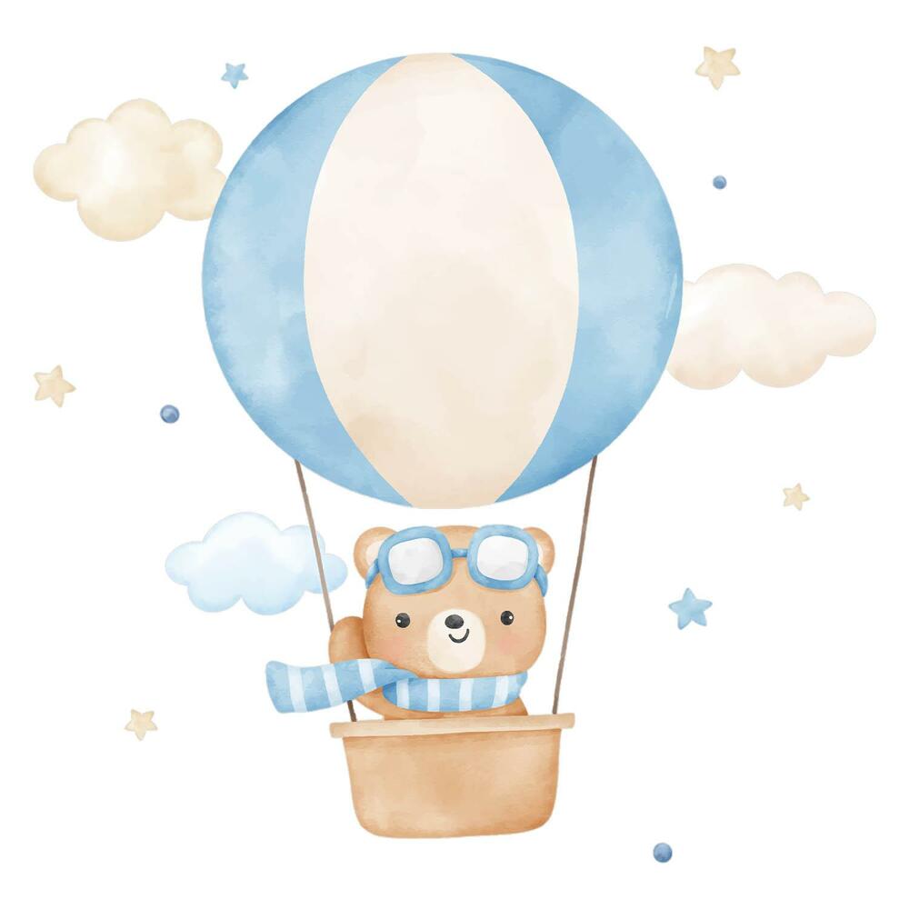Falmatricák babaszobába 80x122 Aranyos medve lufival a felhőkben pasztell akvarell