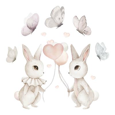 Falmatricák babaszobába 80x101 Pasztell nyuszik lufikkal aranyos stílusban