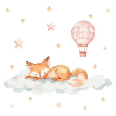 Falmatricák babaszobába 80x125 Egy róka egy felhőn, csillagokkal és egy lufival akvarellben