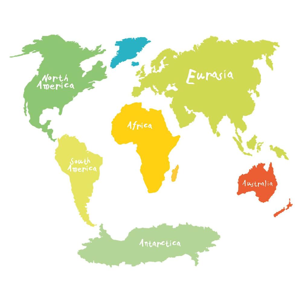 Nagyméretű falmatricák 80x116 Pasztell árnyalatú kontinensek oktatási illusztrációja