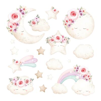 Nagyméretű falmatricák 80x111 Pasztell akvarell minták virágokkal és éggel