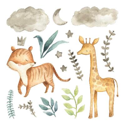 Falmatricák babaszobába 80x132 Akvarell szafari növényekkel és állatokkal