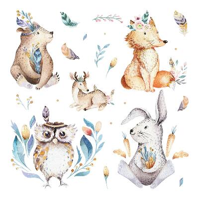 Faltetoválások 80x96 Boho akvarell állatok erdei színekben