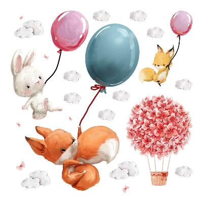 Falmatricák babaszobába 80x102 Pasztell akvarell állatok lufikkal a felhőkben