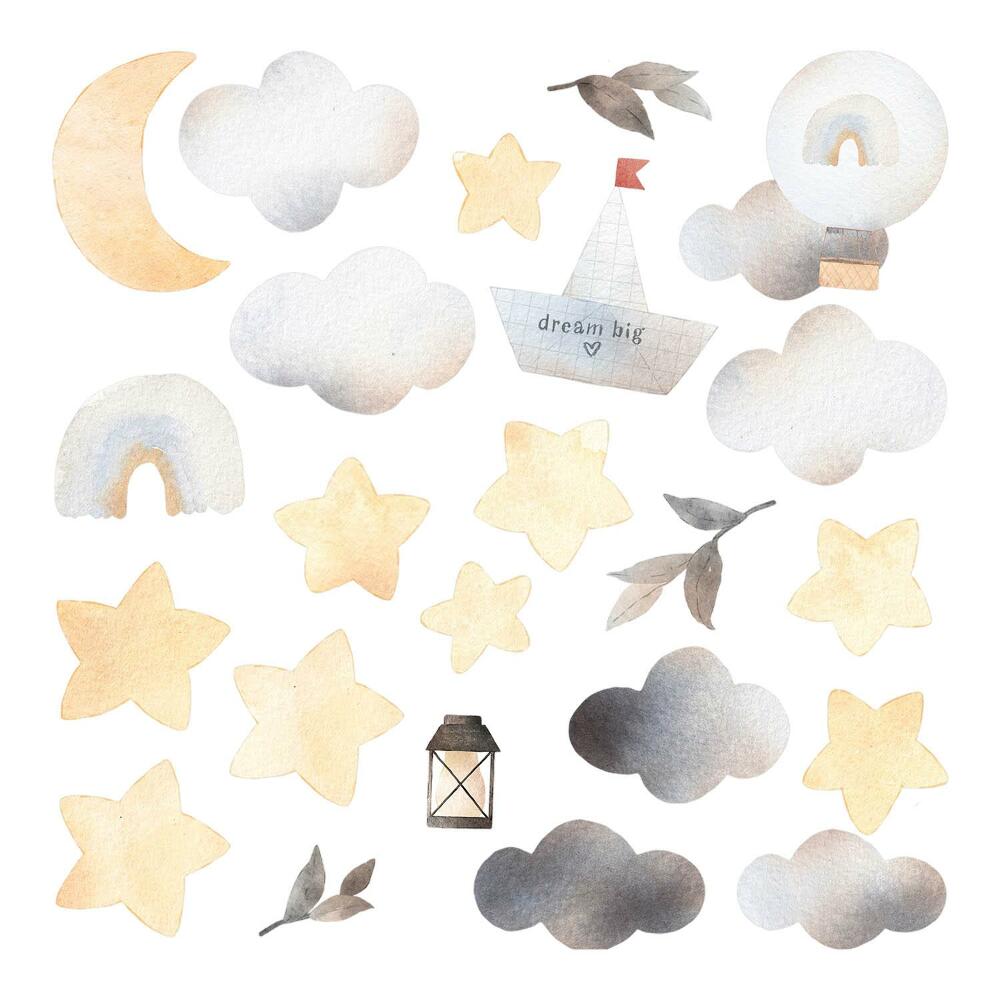 Faltetoválások 80x95 Akvarell égbolt elemei pasztell árnyalatokban