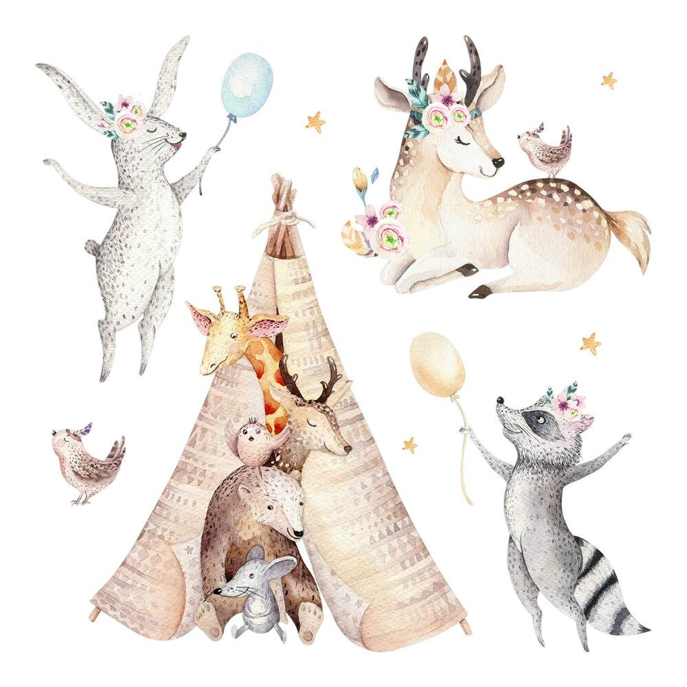 Falmatricák babaszobába 80x130 Bájos állatok pasztellszínű erdei környezetben