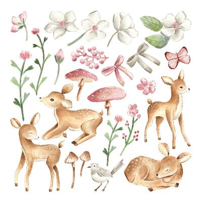 Nagyméretű falmatricák 80x118 Kis szarvas pasztell akvarell környezetben