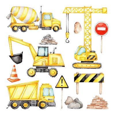 Faltetoválások 80x108 Építőipar - akvarell járművek és munkagépek