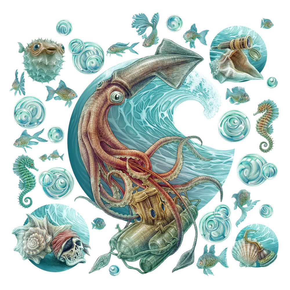 Faltetoválások 80x77 Pasztellszínű állatok víz alatti világa